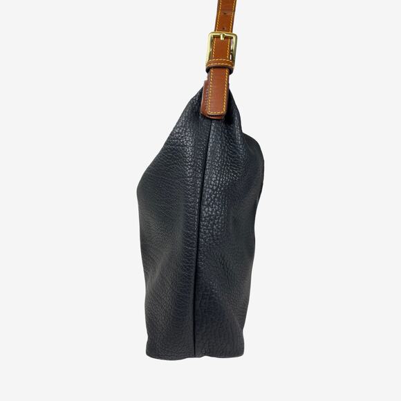 Dooney & Bourke AWL Pebbled Leather Hobo Black British Tan Trim Vintage - Picture 12 of 16